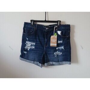 WAX JEAN Womens Stretch Blue Denim Shorts Distressed Cuffed Plus Size 3XL